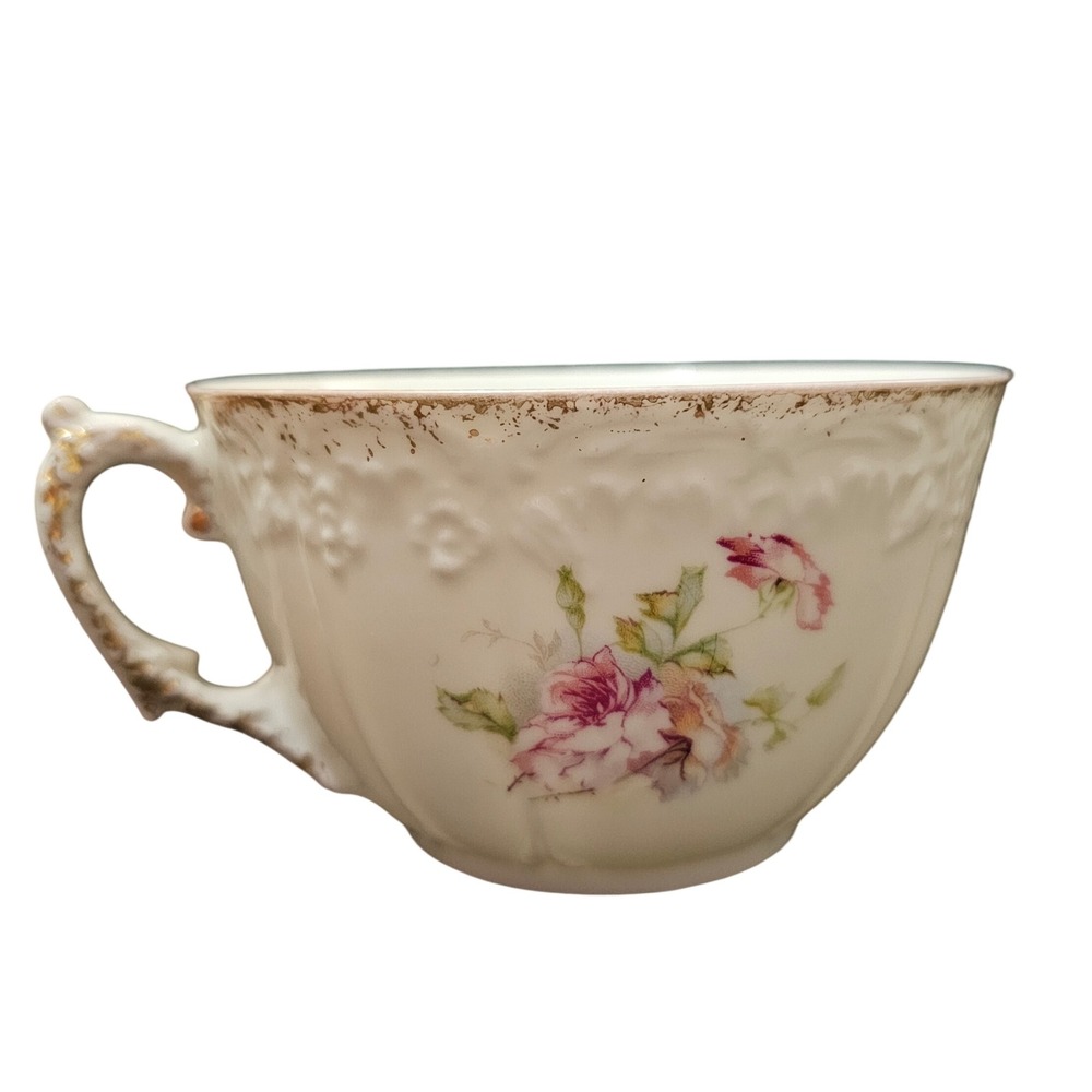 Limoges France Antique Porcelain Teacup Pink Roses Gold Gilt Floral Fine China